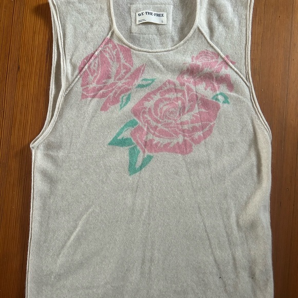 100% cashmere We The Free Cream Muscle Tee with Pink and Green Floral - Picture 2 of 5